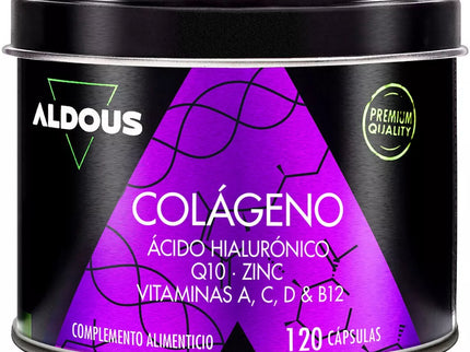 Collagène hydrolysé avec acide hyaluronique, coenzyme Q10, zinc et vitamines Aldous | 120 Gélules