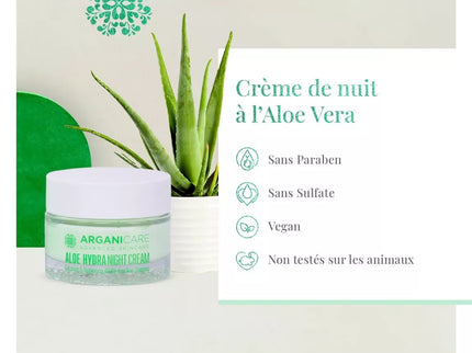 ARGANICARE Crème de nuit nourrissante et régénérante - Tous types de peaux - Aloe Vera