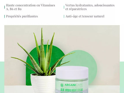 ARGANICARE Crème de nuit nourrissante et régénérante - Tous types de peaux - Aloe Vera