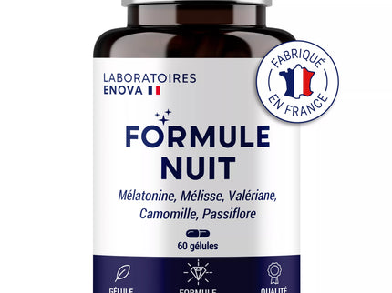 FORMULE NUIT | Mélatonine 1,9 mg + Plantes : Valériane, Mélisse, Camomille, Passiflore | Complément Alimentaire pour Dormir 100% Naturel | 60 nuits de Sommeil Naturel | Fabriqué en France