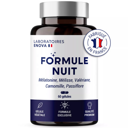FORMULE NUIT | Mélatonine 1,9 mg + Plantes : Valériane, Mélisse, Camomille, Passiflore | Complément Alimentaire pour Dormir 100% Naturel | 60 nuits de Sommeil Naturel | Fabriqué en France