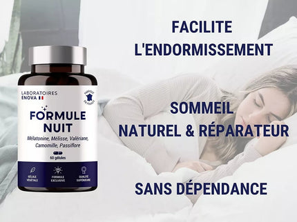 FORMULE NUIT | Mélatonine 1,9 mg + Plantes : Valériane, Mélisse, Camomille, Passiflore | Complément Alimentaire pour Dormir 100% Naturel | 60 nuits de Sommeil Naturel | Fabriqué en France