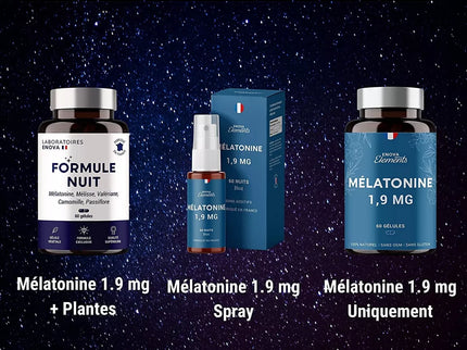 FORMULE NUIT | Mélatonine 1,9 mg + Plantes : Valériane, Mélisse, Camomille, Passiflore | Complément Alimentaire pour Dormir 100% Naturel | 60 nuits de Sommeil Naturel | Fabriqué en France