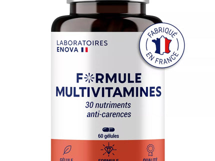 MULTIVITAMINES et Minéraux 30 Nutriments | Vitamine A B C D E K, Quercetine, Magnesium, Zinc, Coenzyme Q10, Selenium | Complement Alimentaire | Fabriqué en France | 60 gélules