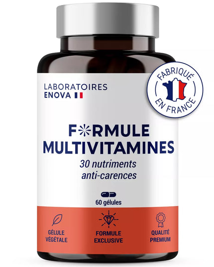 MULTIVITAMINES et Minéraux 30 Nutriments | Vitamine A B C D E K, Quercetine, Magnesium, Zinc, Coenzyme Q10, Selenium | Complement Alimentaire | Fabriqué en France | 60 gélules - Nymphora