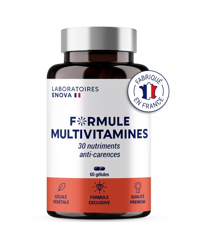 MULTIVITAMINES et Minéraux 30 Nutriments | Vitamine A B C D E K, Quercetine, Magnesium, Zinc, Coenzyme Q10, Selenium | Complement Alimentaire | Fabriqué en France | 60 gélules - Nymphora