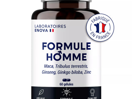 FORMULE HOMME | Vigueur, Puissance, Endurance | Complexe de Plantes pour Hommes : Maca, Tribulus Terrestris, Ginseng, Ginkgo Biloba, Zinc | 60 Gélules | Fabriqué en France | Complement alimentaire