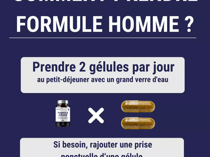 FORMULE HOMME | Vigueur, Puissance, Endurance | Complexe de Plantes pour Hommes : Maca, Tribulus Terrestris, Ginseng, Ginkgo Biloba, Zinc | 60 Gélules | Fabriqué en France | Complement alimentaire