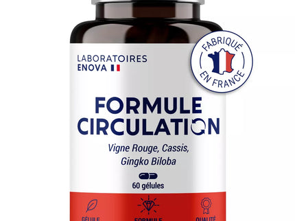 FORMULE CIRCULATION Sanguine, veineuse | Jambes lourdes, Rétention d'eau | Vigne Rouge (hautement dosé), Cassis, Gingko Biloba | 60 gélules | Complement alimentaire
