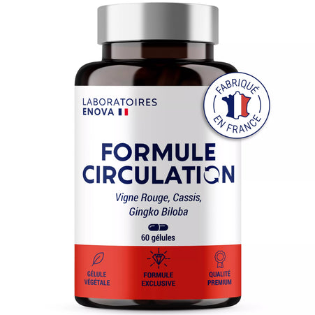 FORMULE CIRCULATION Sanguine, veineuse | Jambes lourdes, Rétention d'eau | Vigne Rouge (hautement dosé), Cassis, Gingko Biloba | 60 gélules | Complement alimentaire
