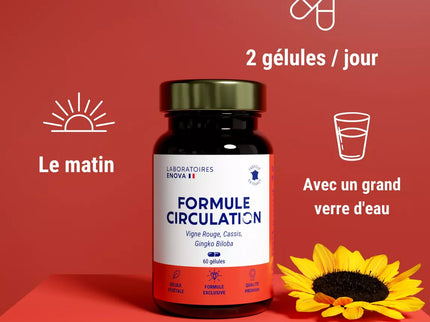FORMULE CIRCULATION Sanguine, veineuse | Jambes lourdes, Rétention d'eau | Vigne Rouge (hautement dosé), Cassis, Gingko Biloba | 60 gélules | Complement alimentaire