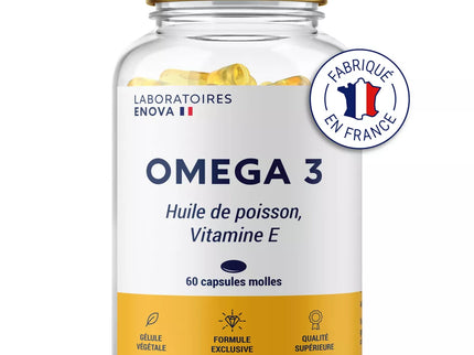 OMEGA 3 | Huile de poisson Ultra concentrée + Vitamine E | Riche en acides gras 700 MG EPA + 500 MG DHA par portion | Vision, Cerveau, Cœur | 60 gélules Biodisponibles | Complement alimentaire
