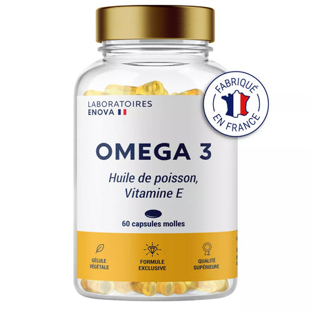 OMEGA 3 | Huile de poisson Ultra concentrée + Vitamine E | Riche en acides gras 700 MG EPA + 500 MG DHA par portion | Vision, Cerveau, Cœur | 60 gélules Biodisponibles | Complement alimentaire