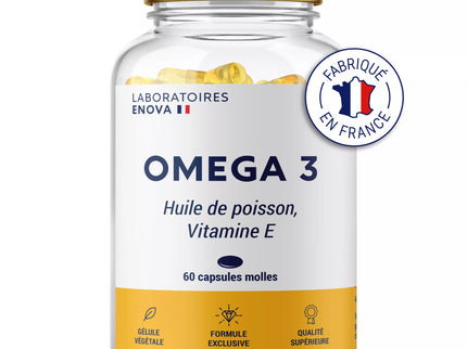 OMEGA 3 | Huile de poisson Ultra concentrée + Vitamine E | Riche en acides gras 700 MG EPA + 500 MG DHA par portion | Vision, Cerveau, Cœur | 60 gélules Biodisponibles | Complement alimentaire