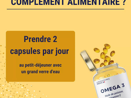 OMEGA 3 | Huile de poisson Ultra concentrée + Vitamine E | Riche en acides gras 700 MG EPA + 500 MG DHA par portion | Vision, Cerveau, Cœur | 60 gélules Biodisponibles | Complement alimentaire
