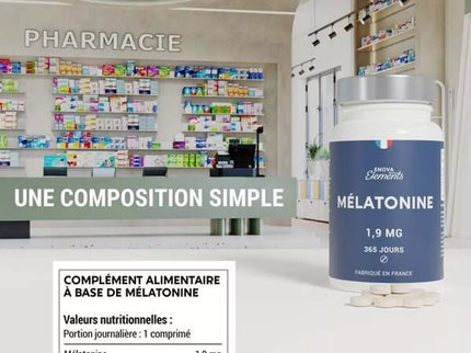 MÉLATONINE 1,9MG - 1 an d’Approvisionnement 365 Comprimés - Endormissement, Sommeil, Jetlag - Fabriqué en France