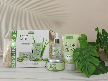 TROUSSE LOV'ALOE - 3 SOINS BIO A L'ALOE VERA - CREME VISAGE, GEL BIO D'ALOE VERA ET SERUM - FABRIQUE EN FRANCE - CADEAU NOEL - COFFRET COSMETIQUE