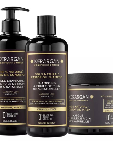 Kerargan - Duo Anti-Chute Shampoing, Après-shampoing & Masque Huile de Ricin - 2x500ml - Nymphora