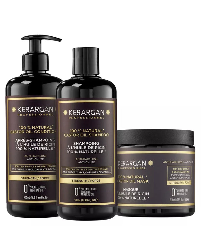 Kerargan - Duo Anti-Chute Shampoing, Après-shampoing & Masque Huile de Ricin - 2x500ml - Nymphora