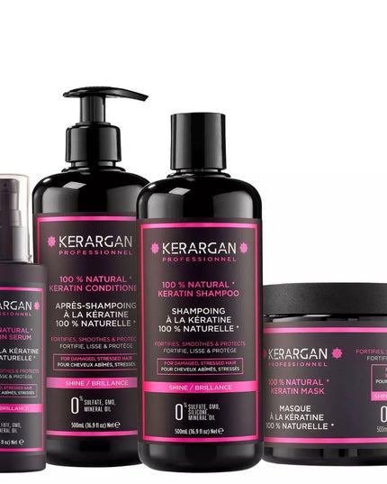 Kerargan - Ensemble Ultra Réparateur Shampoing, Après-shampoing, Masque & Sérum à la Kératine - 3x500ml +100 ml - Nymphora