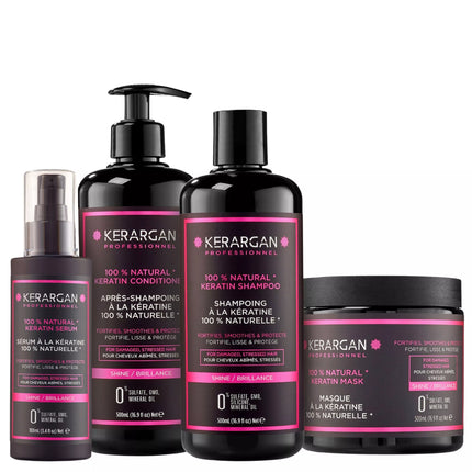 Kerargan - Ensemble Ultra Réparateur Shampoing, Après-shampoing, Masque & Sérum à la Kératine - 3x500ml +100 ml - Nymphora