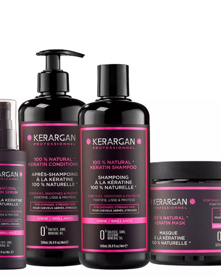 Kerargan - Ensemble Ultra Réparateur Shampoing, Après-shampoing, Masque & Sérum à la Kératine - 3x500ml +100 ml - Nymphora