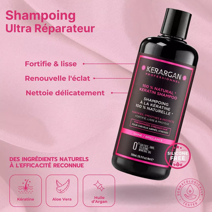 Kerargan - Ensemble Ultra Réparateur Shampoing, Après-shampoing, Masque & Sérum à la Kératine - 3x500ml +100 ml - Nymphora