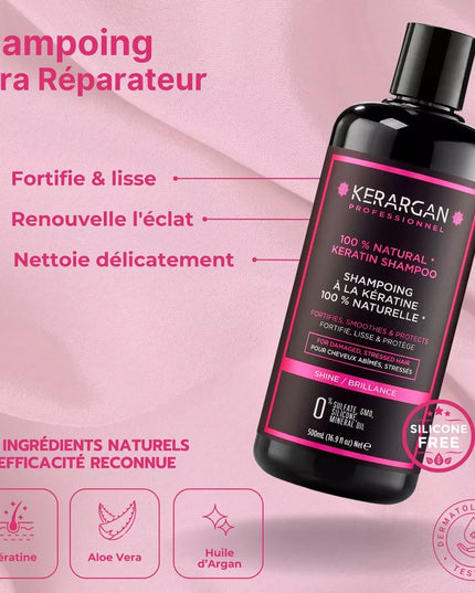 Kerargan - Ensemble Ultra Réparateur Shampoing, Après-shampoing, Masque & Sérum à la Kératine - 3x500ml +100 ml - Nymphora