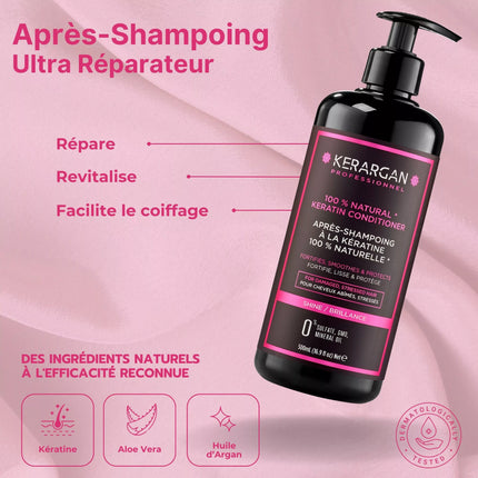 Kerargan - Ensemble Ultra Réparateur Shampoing, Après-shampoing, Masque & Sérum à la Kératine - 3x500ml +100 ml - Nymphora