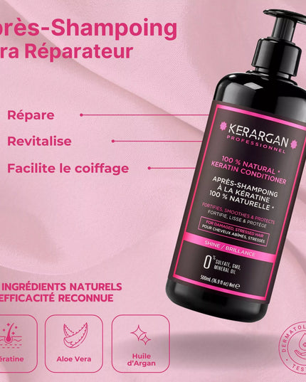 Kerargan - Ensemble Ultra Réparateur Shampoing, Après-shampoing, Masque & Sérum à la Kératine - 3x500ml +100 ml - Nymphora