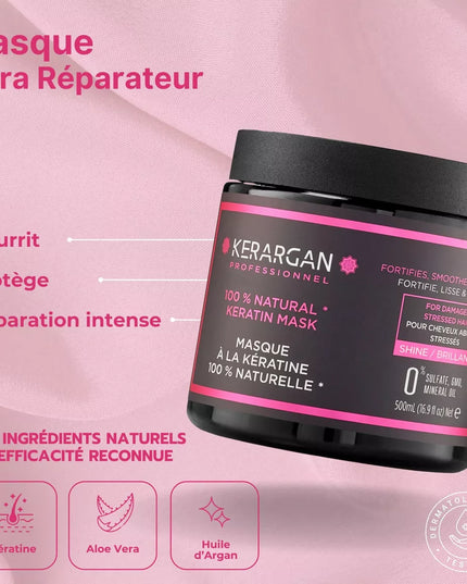 Kerargan - Ensemble Ultra Réparateur Shampoing, Après-shampoing, Masque & Sérum à la Kératine - 3x500ml +100 ml - Nymphora