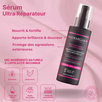 Kerargan - Ensemble Ultra Réparateur Shampoing, Après-shampoing, Masque & Sérum à la Kératine - 3x500ml +100 ml - Nymphora