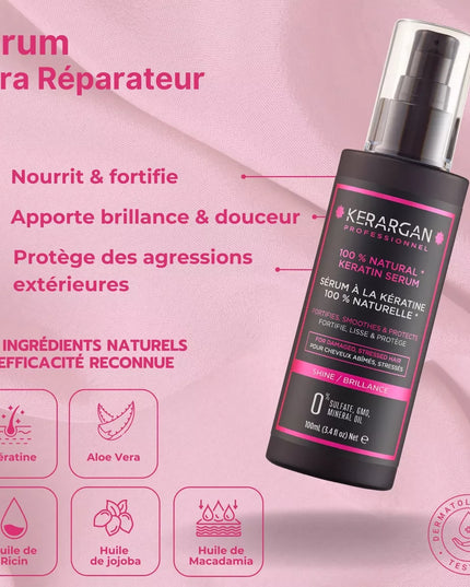 Kerargan - Ensemble Ultra Réparateur Shampoing, Après-shampoing, Masque & Sérum à la Kératine - 3x500ml +100 ml - Nymphora