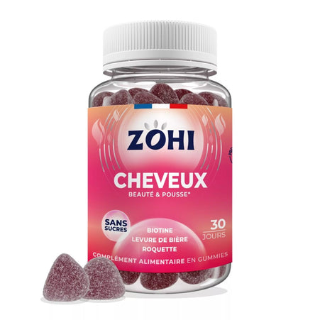 Zohi - Complément Alimentaire Cheveux parfum cerise, Pilulier 30 jours 180g
