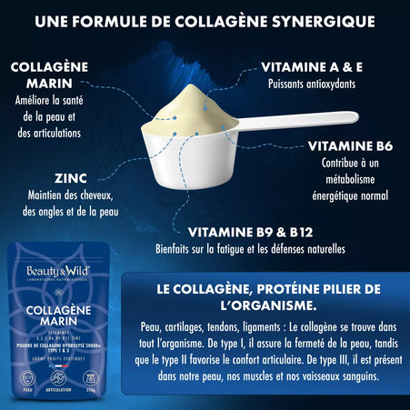 Beauty&Wild, Collagène Marin, 6g, Poudre collagène type 1 et 3