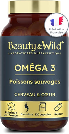 Capsules d'OMÉGA 3-2000mg d’Huile de Poissons Sauvages, Riche en acide aminés EPA/DHA, Santé du Cœur, Cholestérol, Cerveau, Idéal Musculation, Fitness, 120 capsules d'oméga 3 - Beauty&Wild