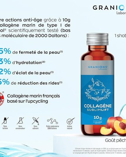 GRANIONS COLLAGENE + ANTI-ÂGE Sublimlift Goût Pêche - 10 Shots - Nymphora