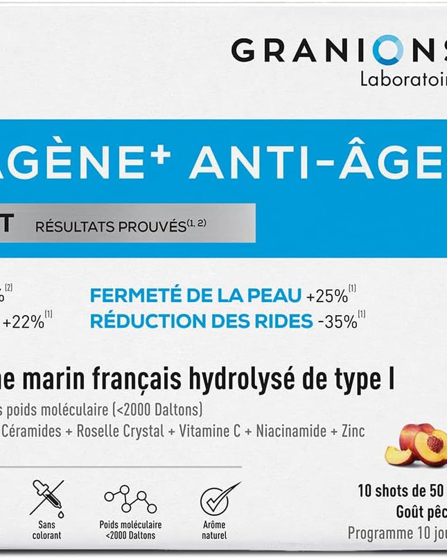 GRANIONS COLLAGENE + ANTI-ÂGE Sublimlift Goût Pêche - 10 Shots - Nymphora