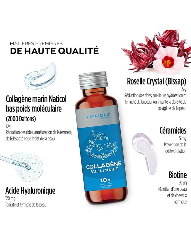 GRANIONS COLLAGENE + ANTI-ÂGE Sublimlift Goût Pêche - 10 Shots - Nymphora