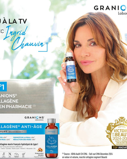 GRANIONS COLLAGENE + ANTI-ÂGE Sublimlift Goût Pêche - 10 Shots - Nymphora