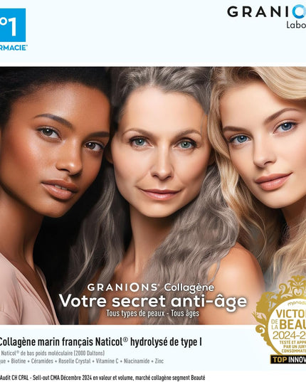 GRANIONS COLLAGENE + ANTI-ÂGE Sublimlift Goût Pêche - 10 Shots - Nymphora