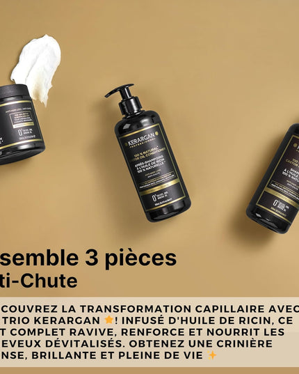 Kerargan - Duo Anti-Chute Shampoing, Après-shampoing & Masque Huile de Ricin - 2x500ml - Nymphora