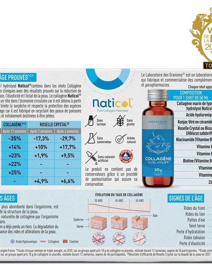 GRANIONS COLLAGENE + ANTI-ÂGE Sublimlift Goût Pêche - 10 Shots - Nymphora