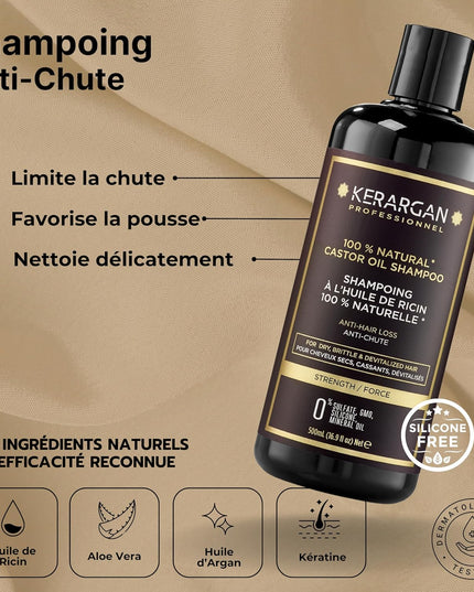 Kerargan - Duo Anti-Chute Shampoing, Après-shampoing & Masque Huile de Ricin - 2x500ml - Nymphora