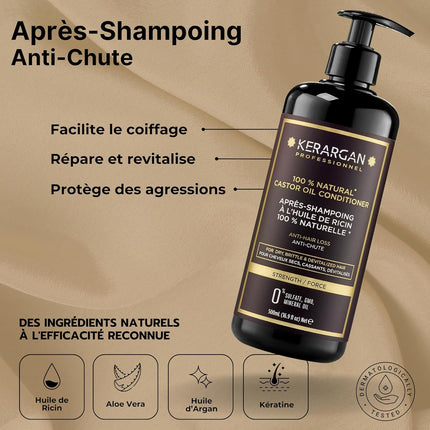 Kerargan - Duo Anti-Chute Shampoing, Après-shampoing & Masque Huile de Ricin - 2x500ml - Nymphora
