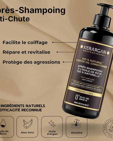 Kerargan - Duo Anti-Chute Shampoing, Après-shampoing & Masque Huile de Ricin - 2x500ml - Nymphora