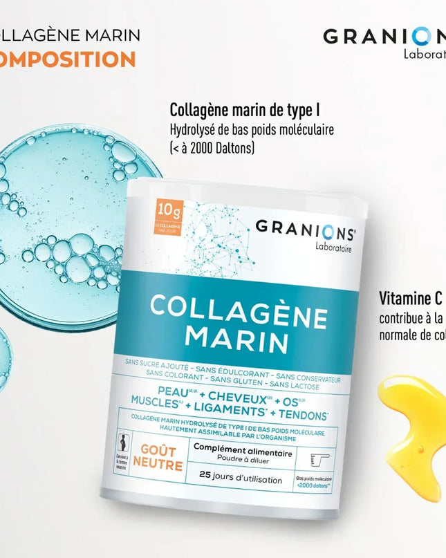 GRANIONS COLLAGENE MARIN Type 1 Goût Neutre - 285g - Nymphora